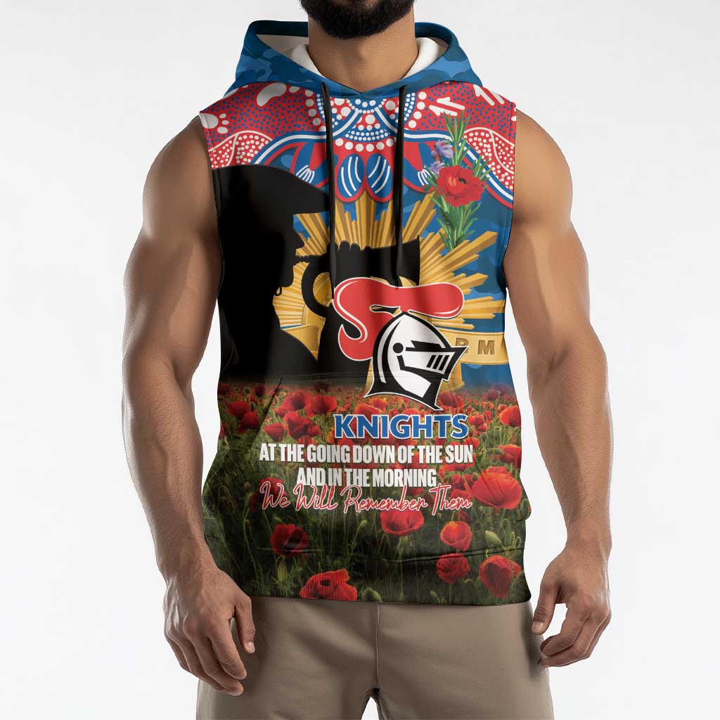 Personalised Knights Rugby ANZAC Day Sleeveless Hoodie Last Post Poppy We Will Remember Them