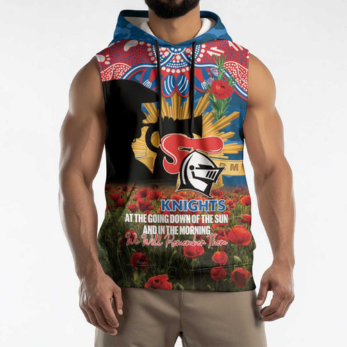 Personalised Knights Rugby ANZAC Day Sleeveless Hoodie Last Post Poppy We Will Remember Them