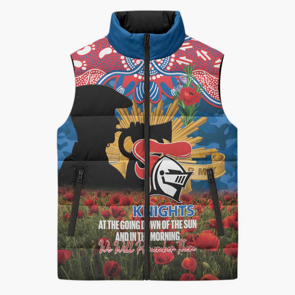 Personalised Knights Rugby ANZAC Day Sleeveless Puffer Jacket Last Post Poppy We Will Remember Them