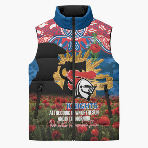 Personalised Knights Rugby ANZAC Day Sleeveless Puffer Jacket Last Post Poppy We Will Remember Them