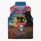 Personalised Knights Rugby ANZAC Day Sleeveless Puffer Jacket Last Post Poppy We Will Remember Them