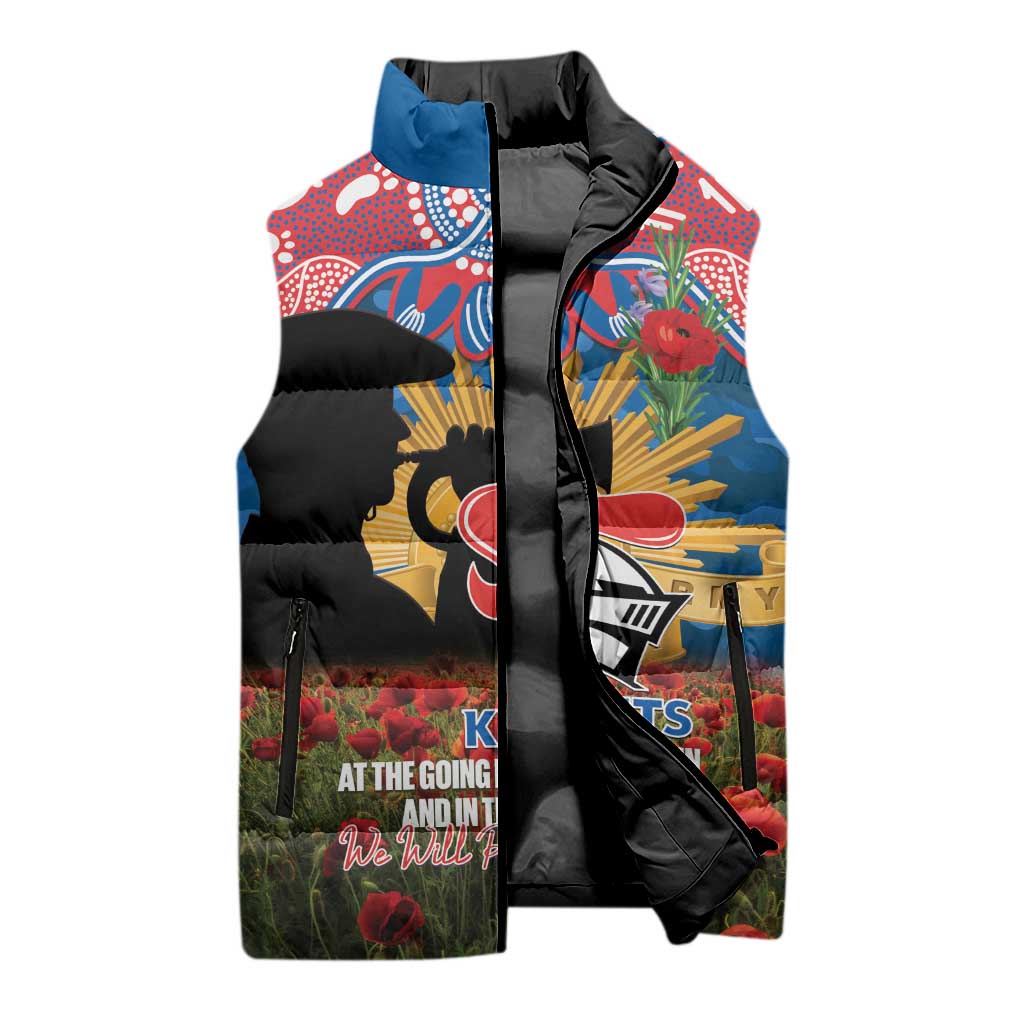 Personalised Knights Rugby ANZAC Day Sleeveless Puffer Jacket Last Post Poppy We Will Remember Them