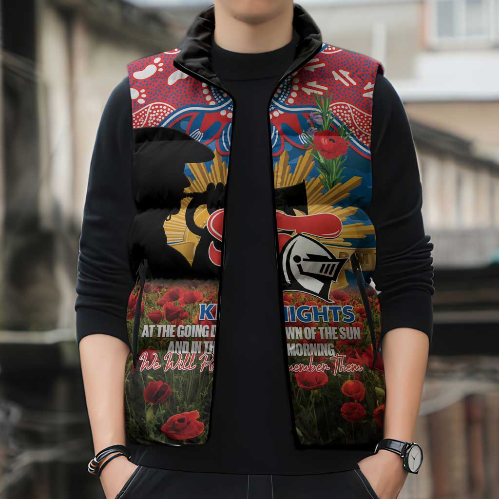 Personalised Knights Rugby ANZAC Day Sleeveless Puffer Jacket Last Post Poppy We Will Remember Them