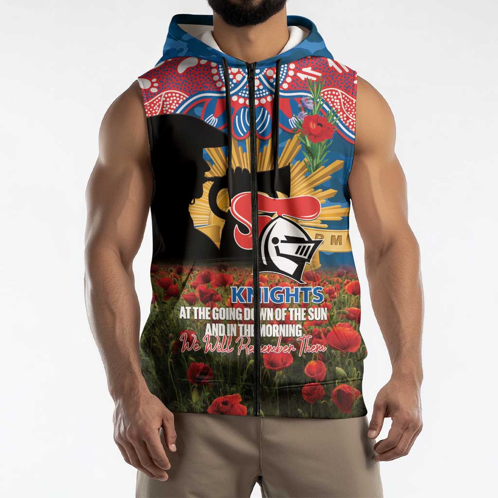 Personalised Knights Rugby ANZAC Day Sleeveless Zip Hoodie Last Post Poppy We Will Remember Them