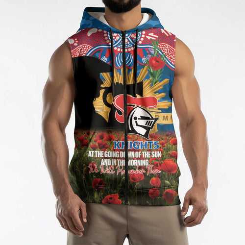 Personalised Knights Rugby ANZAC Day Sleeveless Zip Hoodie Last Post Poppy We Will Remember Them