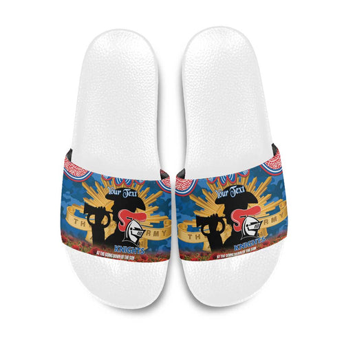 Personalised Knights Rugby ANZAC Day Slide Sandals Last Post Poppy We Will Remember Them