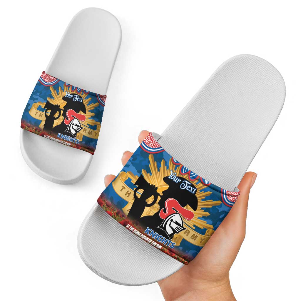 Personalised Knights Rugby ANZAC Day Slide Sandals Last Post Poppy We Will Remember Them