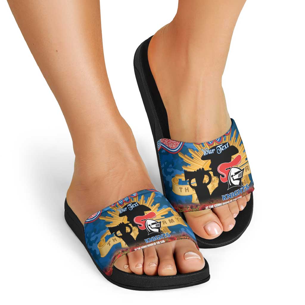 Personalised Knights Rugby ANZAC Day Slide Sandals Last Post Poppy We Will Remember Them