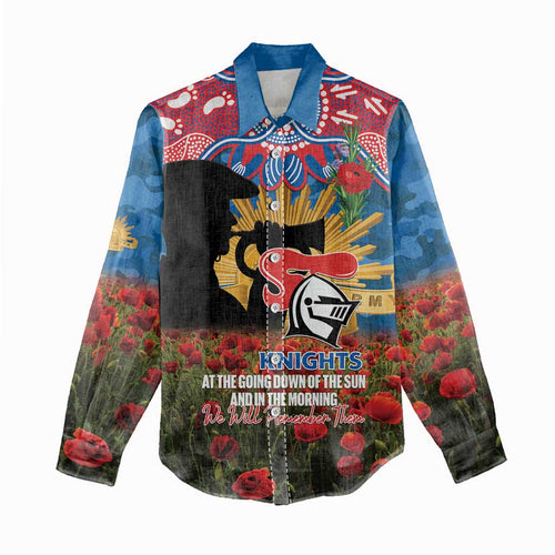Personalised Knights Rugby ANZAC Day Women Casual Shirt Last Post Poppy We Will Remember Them