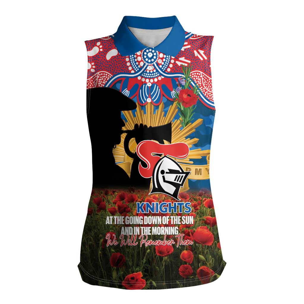 Personalised Knights Rugby ANZAC Day Women Sleeveless Polo Shirt Last Post Poppy We Will Remember Them