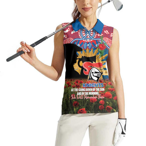 Personalised Knights Rugby ANZAC Day Women Sleeveless Polo Shirt Last Post Poppy We Will Remember Them
