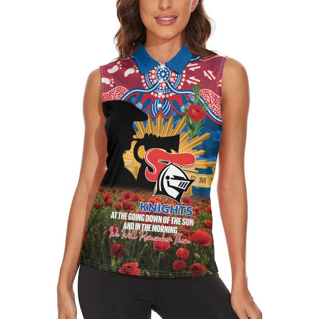 Personalised Knights Rugby ANZAC Day Women Sleeveless Polo Shirt Last Post Poppy We Will Remember Them