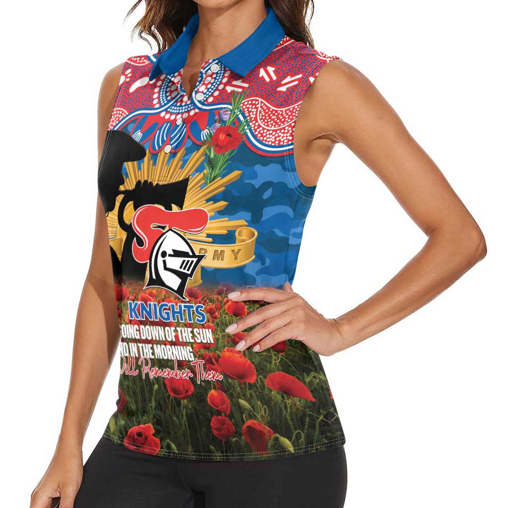 Personalised Knights Rugby ANZAC Day Women Sleeveless Polo Shirt Last Post Poppy We Will Remember Them