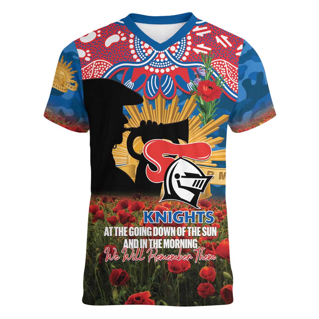 Personalised Knights Rugby ANZAC Day Women V-Neck T-Shirt Last Post Poppy We Will Remember Them