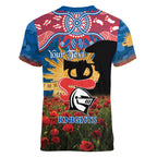Personalised Knights Rugby ANZAC Day Women V-Neck T-Shirt Last Post Poppy We Will Remember Them