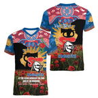 Personalised Knights Rugby ANZAC Day Women V-Neck T-Shirt Last Post Poppy We Will Remember Them