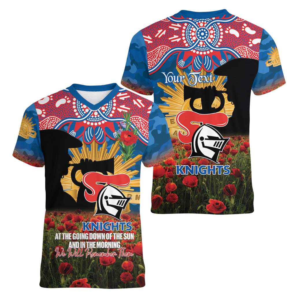 Personalised Knights Rugby ANZAC Day Women V-Neck T-Shirt Last Post Poppy We Will Remember Them