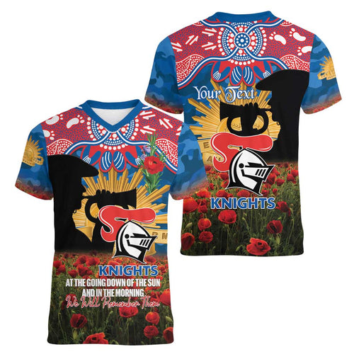 Personalised Knights Rugby ANZAC Day Women V-Neck T-Shirt Last Post Poppy We Will Remember Them