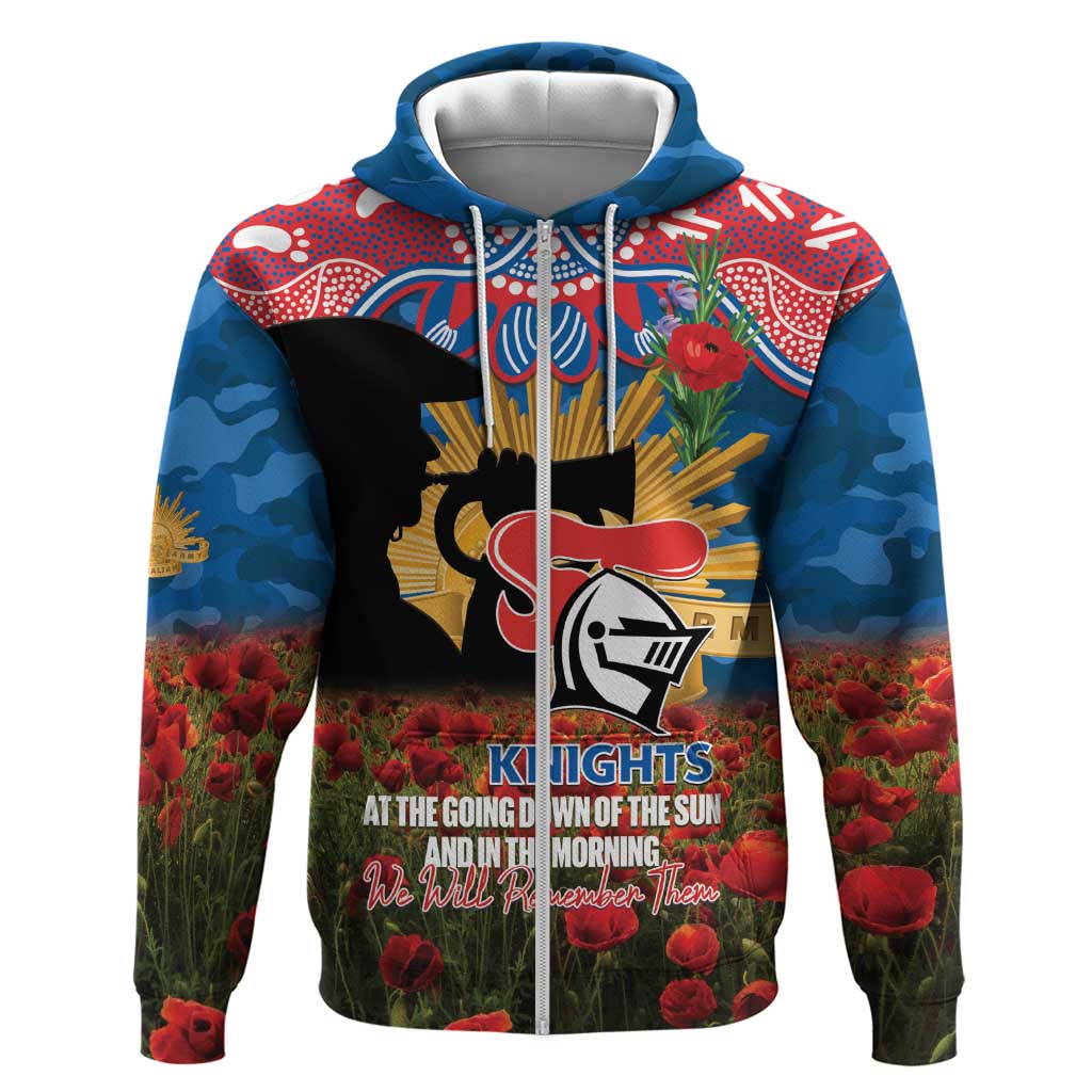 Personalised Knights Rugby ANZAC Day Zip Hoodie Last Post Poppy We Will Remember Them