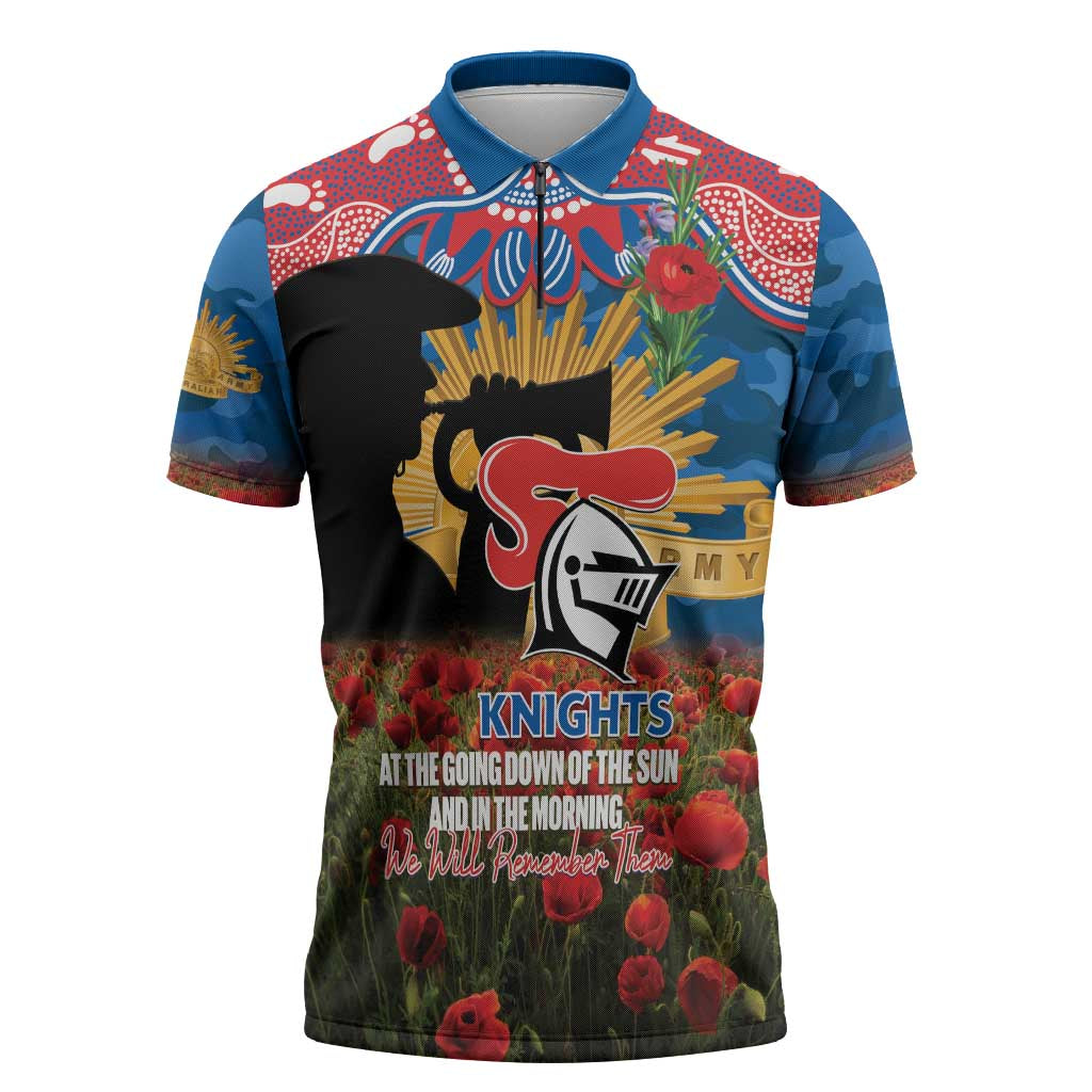 Personalised Knights Rugby ANZAC Day Zipper Polo Shirt Last Post Poppy We Will Remember Them