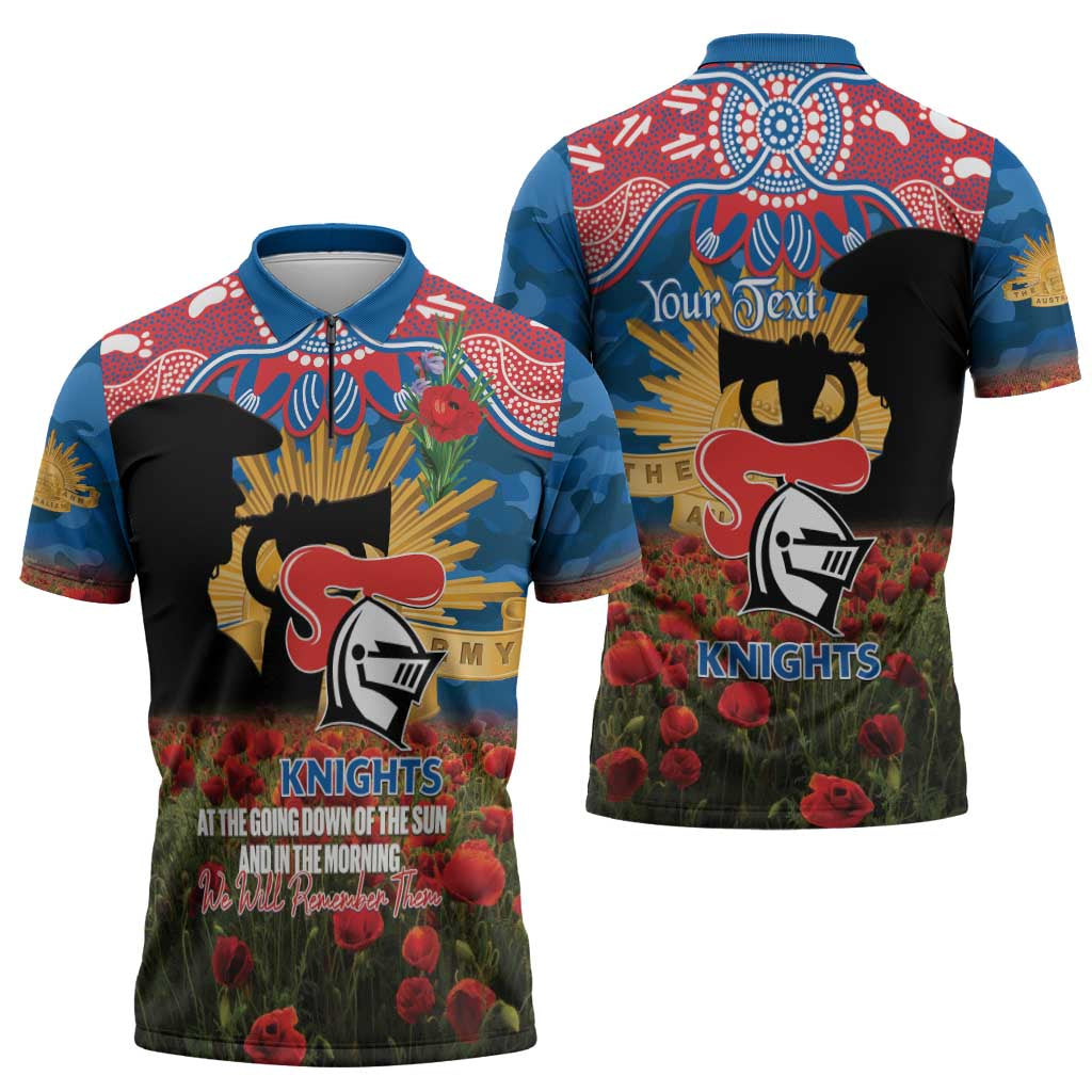 Personalised Knights Rugby ANZAC Day Zipper Polo Shirt Last Post Poppy We Will Remember Them
