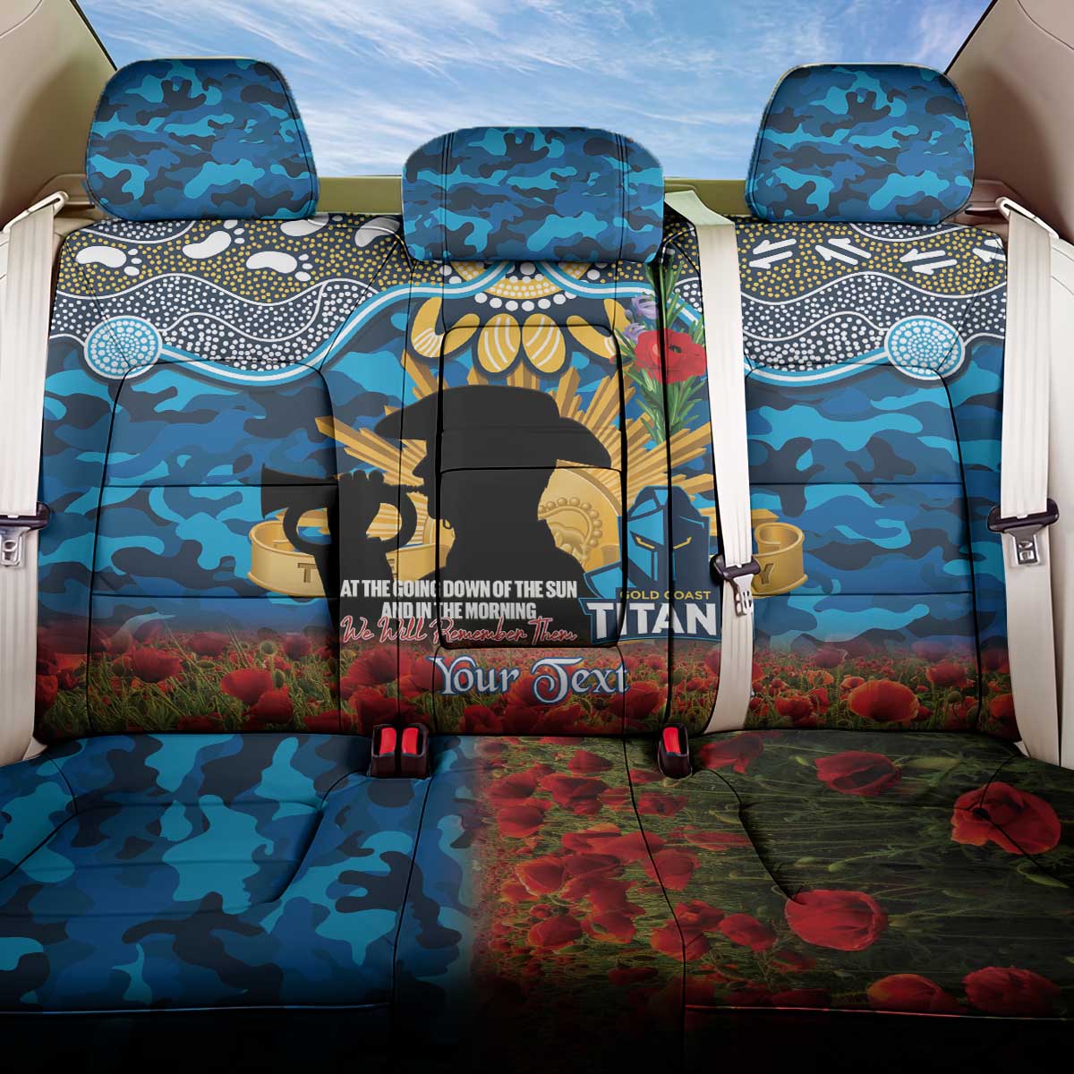 Personalised Titans Rugby ANZAC Day Back Car Seat Cover Last Post Poppy We Will Remember Them