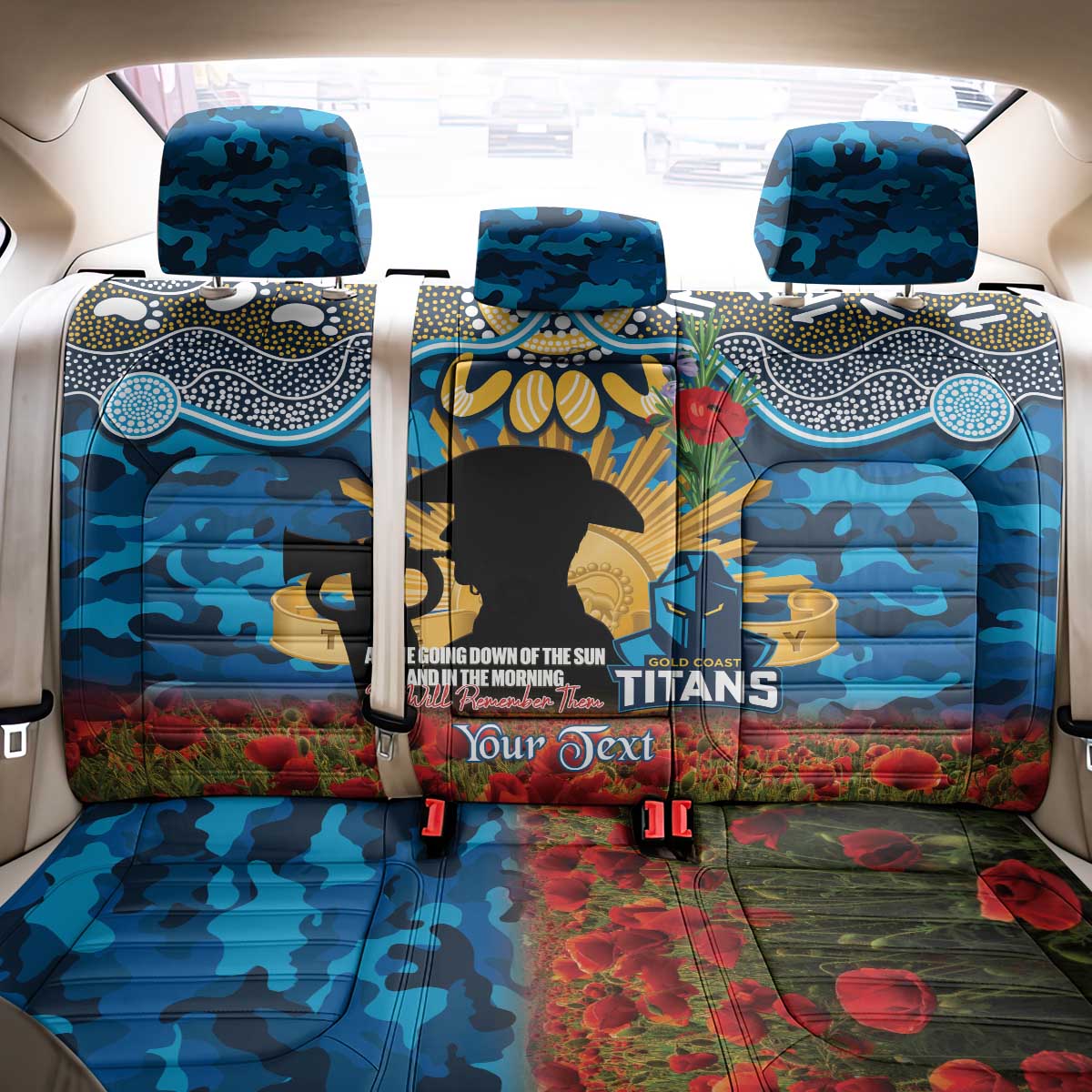 Personalised Titans Rugby ANZAC Day Back Car Seat Cover Last Post Poppy We Will Remember Them