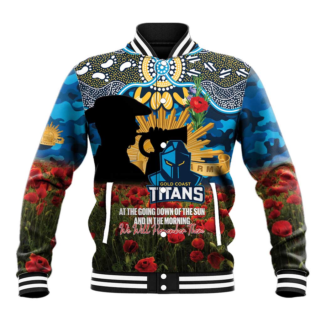 Personalised Titans Rugby ANZAC Day Baseball Jacket Last Post Poppy We Will Remember Them