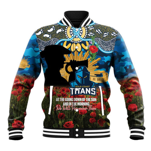 Personalised Titans Rugby ANZAC Day Baseball Jacket Last Post Poppy We Will Remember Them