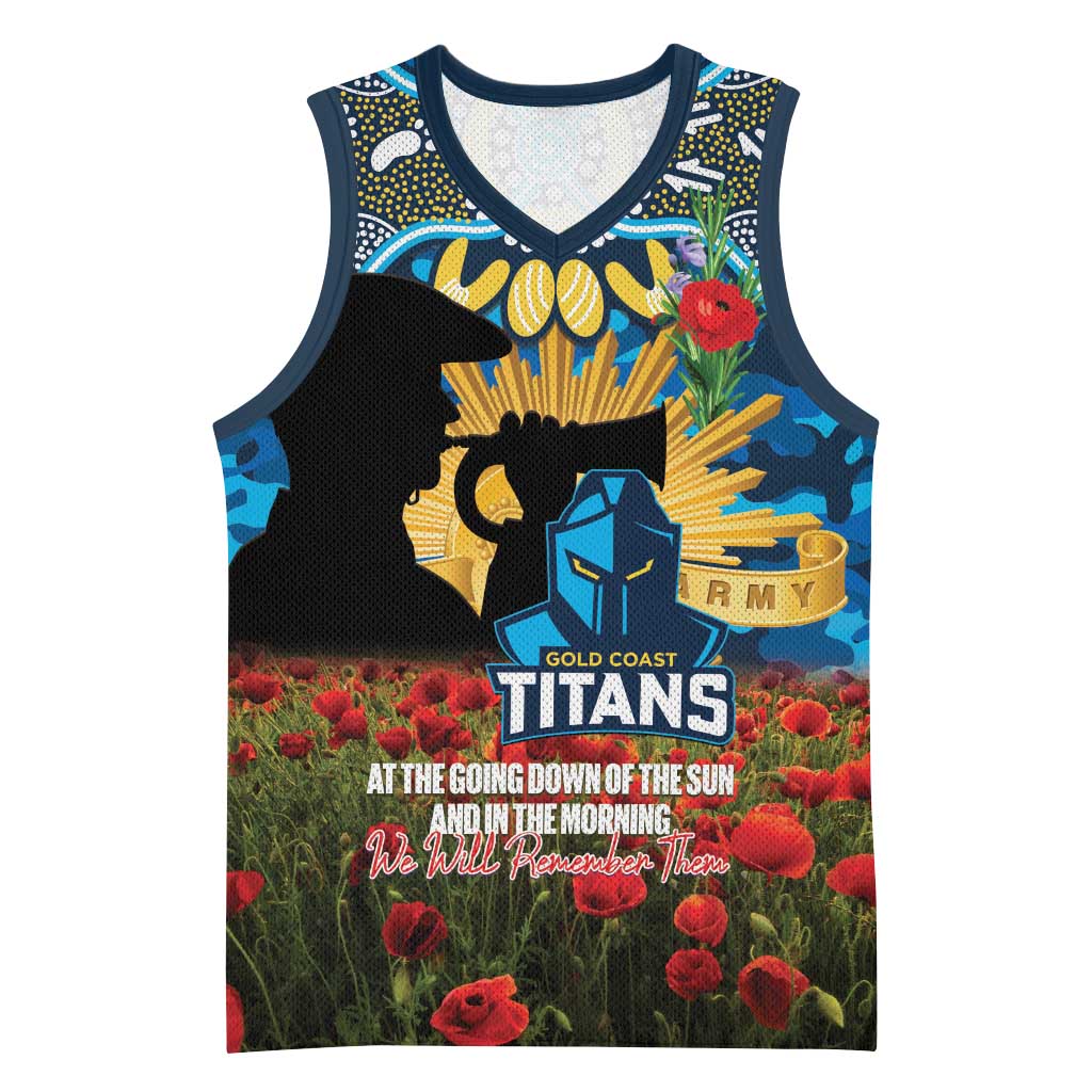 Personalised Titans Rugby ANZAC Day Basketball Jersey Last Post Poppy We Will Remember Them