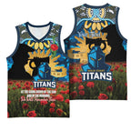Personalised Titans Rugby ANZAC Day Basketball Jersey Last Post Poppy We Will Remember Them