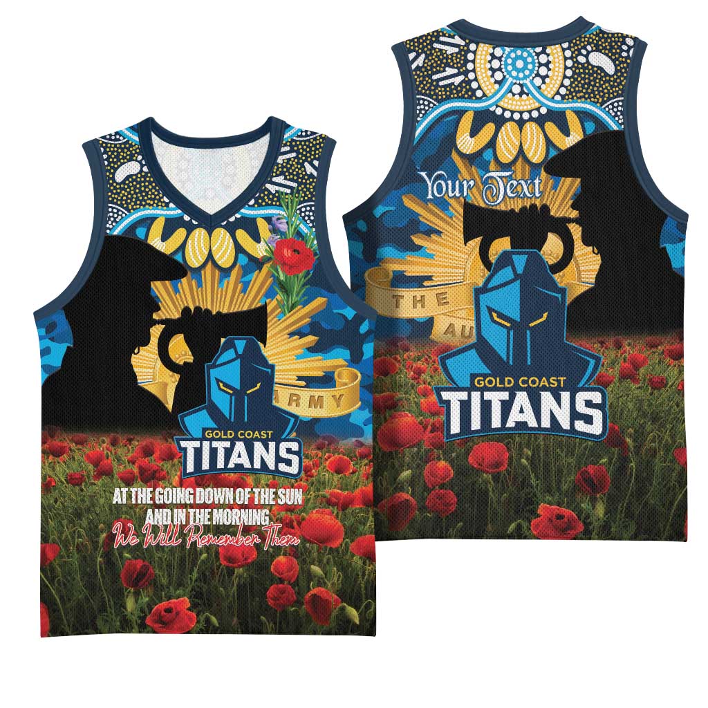 Personalised Titans Rugby ANZAC Day Basketball Jersey Last Post Poppy We Will Remember Them