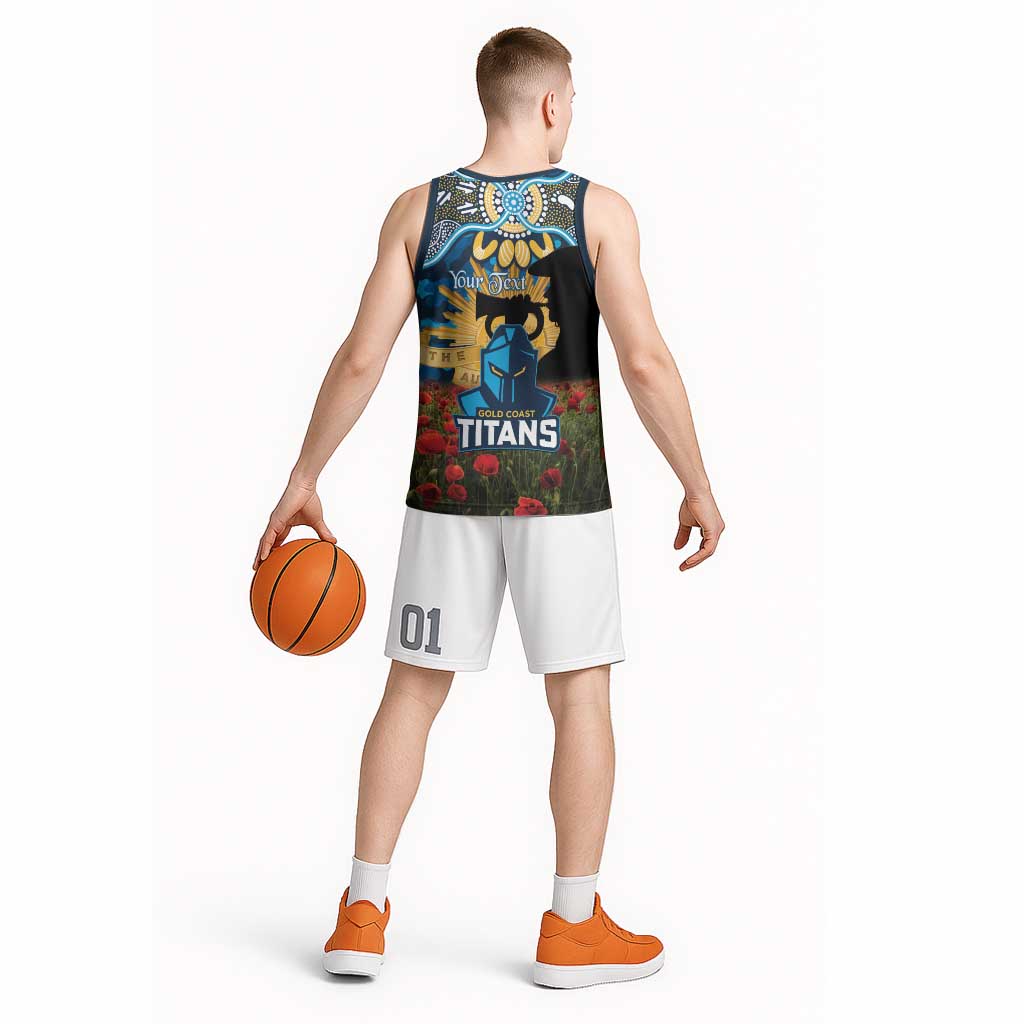 Personalised Titans Rugby ANZAC Day Basketball Jersey Last Post Poppy We Will Remember Them
