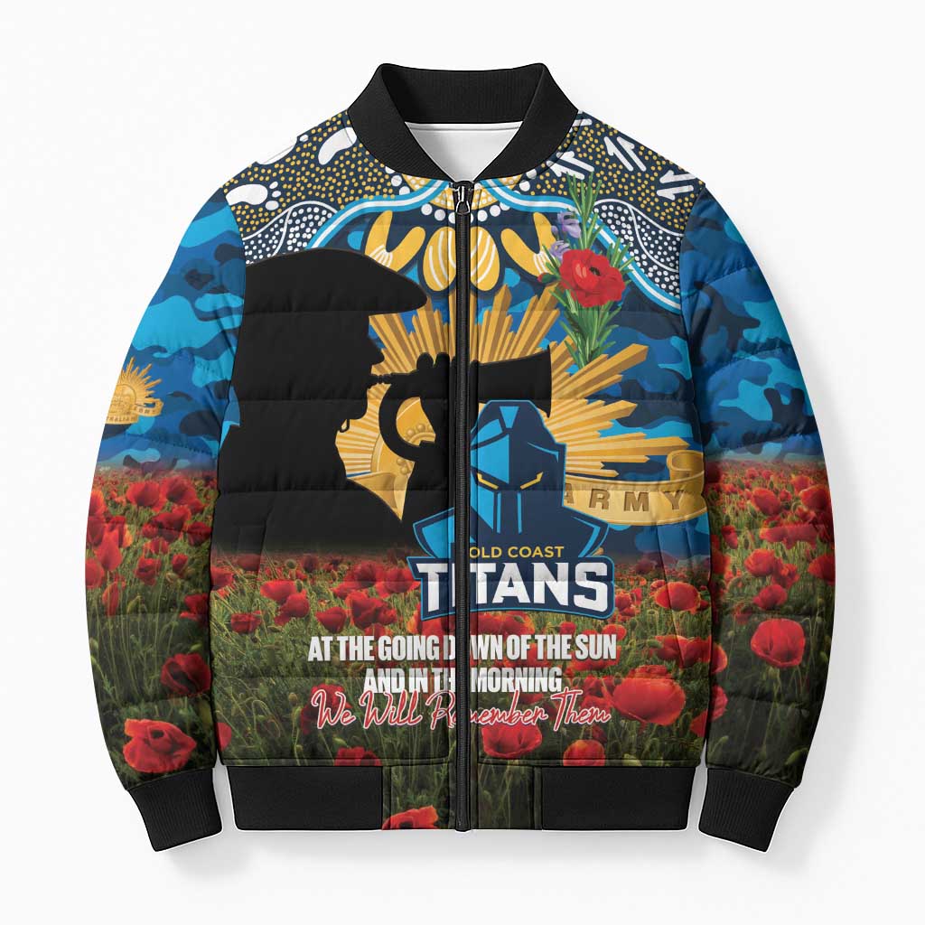 Personalised Titans Rugby ANZAC Day Bomber Puffer Jacket Last Post Poppy We Will Remember Them