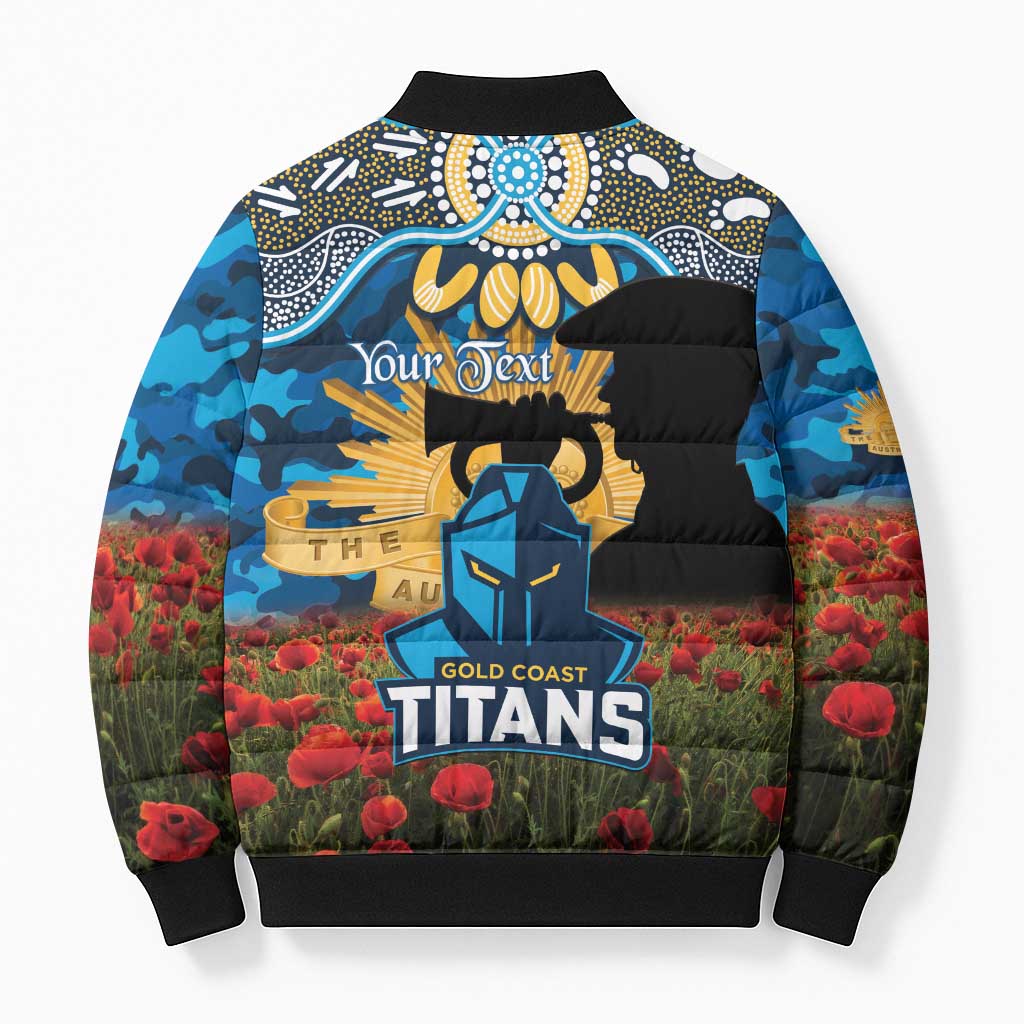 Personalised Titans Rugby ANZAC Day Bomber Puffer Jacket Last Post Poppy We Will Remember Them