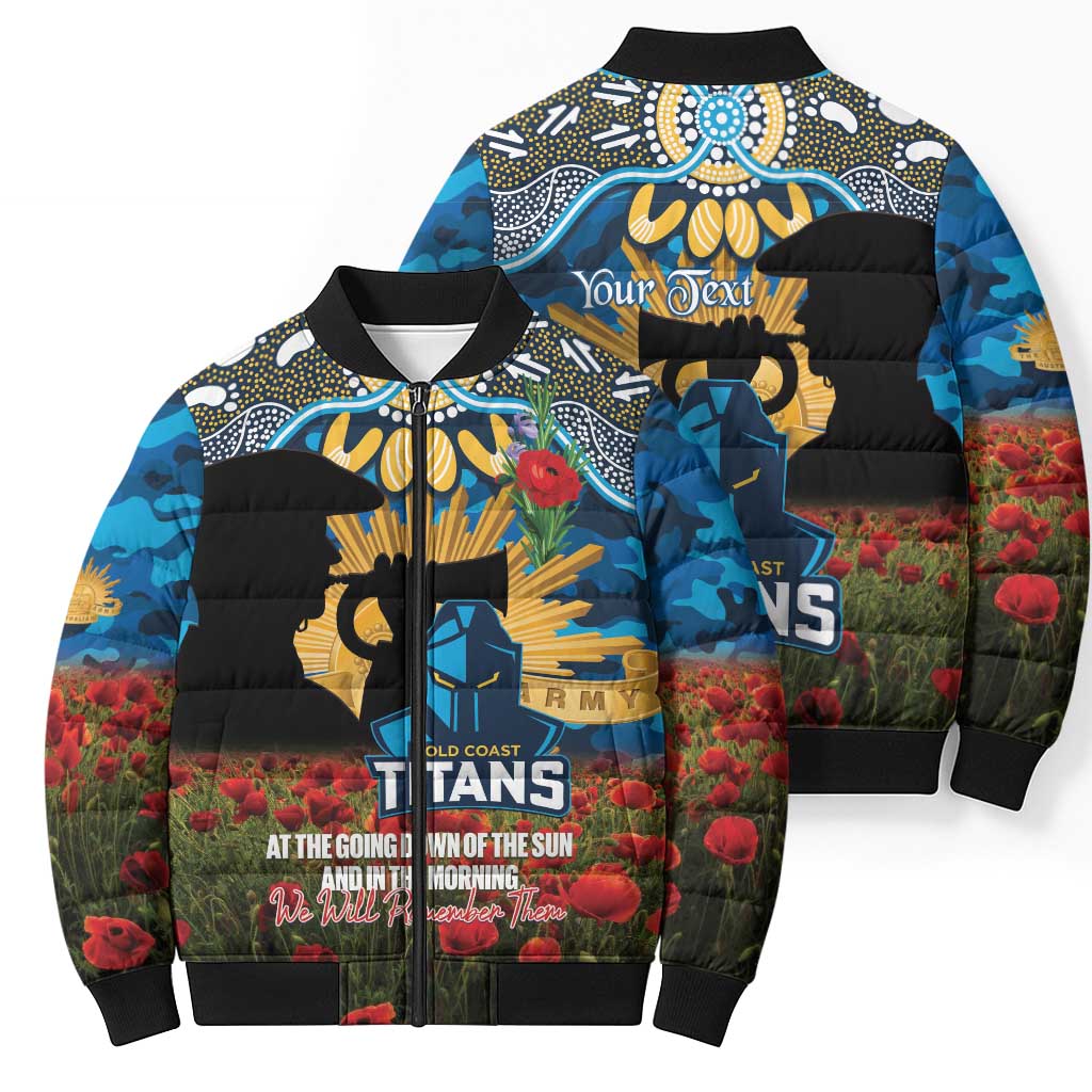 Personalised Titans Rugby ANZAC Day Bomber Puffer Jacket Last Post Poppy We Will Remember Them