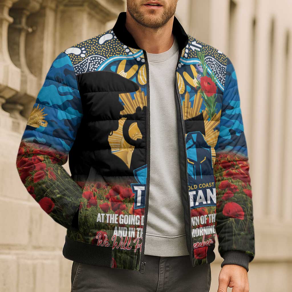 Personalised Titans Rugby ANZAC Day Bomber Puffer Jacket Last Post Poppy We Will Remember Them