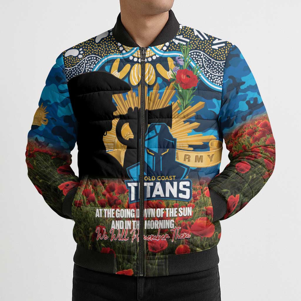 Personalised Titans Rugby ANZAC Day Bomber Puffer Jacket Last Post Poppy We Will Remember Them