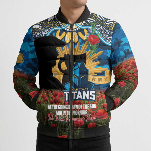 Personalised Titans Rugby ANZAC Day Bomber Puffer Jacket Last Post Poppy We Will Remember Them