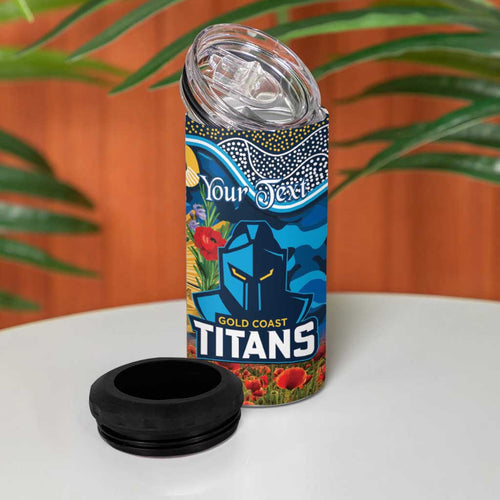 Personalised Titans Rugby ANZAC Day 4 in 1 Can Cooler Tumbler Last Post Poppy We Will Remember Them