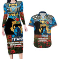 Personalised Titans Rugby ANZAC Day Couples Matching Long Sleeve Bodycon Dress and Hawaiian Shirt Last Post Poppy We Will Remember Them