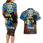 Personalised Titans Rugby ANZAC Day Couples Matching Long Sleeve Bodycon Dress and Hawaiian Shirt Last Post Poppy We Will Remember Them