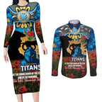 Personalised Titans Rugby ANZAC Day Couples Matching Long Sleeve Bodycon Dress and Long Sleeve Button Shirt Last Post Poppy We Will Remember Them