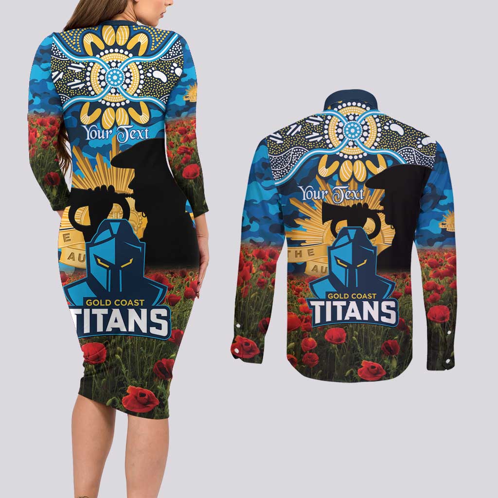 Personalised Titans Rugby ANZAC Day Couples Matching Long Sleeve Bodycon Dress and Long Sleeve Button Shirt Last Post Poppy We Will Remember Them