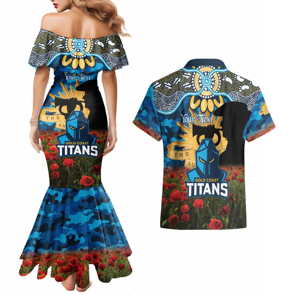 Personalised Titans Rugby ANZAC Day Couples Matching Mermaid Dress and Hawaiian Shirt Last Post Poppy We Will Remember Them