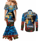 Personalised Titans Rugby ANZAC Day Couples Matching Mermaid Dress and Long Sleeve Button Shirt Last Post Poppy We Will Remember Them