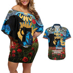 Personalised Titans Rugby ANZAC Day Couples Matching Off Shoulder Short Dress and Hawaiian Shirt Last Post Poppy We Will Remember Them