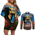 Personalised Titans Rugby ANZAC Day Couples Matching Off Shoulder Short Dress and Long Sleeve Button Shirt Last Post Poppy We Will Remember Them