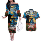Personalised Titans Rugby ANZAC Day Couples Matching Off The Shoulder Long Sleeve Dress and Hawaiian Shirt Last Post Poppy We Will Remember Them