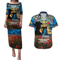 Personalised Titans Rugby ANZAC Day Couples Matching Puletasi and Hawaiian Shirt Last Post Poppy We Will Remember Them